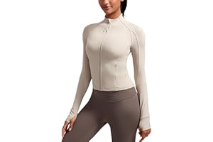 CRZ YOGA Women's Butterluxe Full Zip Running Jacket Pockets Outdoor Sports Cropped Jackets Gym Long Sleeve Top with Thumb Holes
