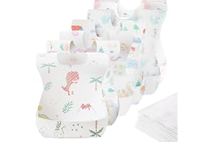 AUROAY 60PCS Baberos Desechable,Babero Portátil para Bebé 6-36 Meses,Babero Bebé Ajustble de 60 Paquetes Individual, Babero Suave Impermeable con Bosillo para Restaurante Guardería Viaje