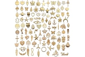 IFUDE 100 PCS Assorted Size Enamel Charms Moon, Star, Animal figures, flowers, and love Heart| Gold Plated | DIY Jewelry Making & Crafting