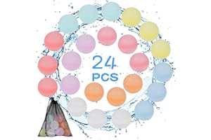 Bombe à Eau Réutilisable, Glovios 24PCS Ballons d'Eau Réutilisables, Silicone Ballon pour Bataille d'Eau Jouets du Jardin et de La Plage