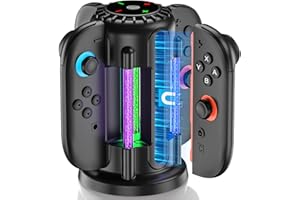 ZRZLMVP Controller Charger for 2025 Switch 2 Joy Con Controllers - 4 in 1 Magnetic Controller Charging Dock with 9 RGB Light Modes, 2.5H Fast Charging Station for Switch 2 Accessories, Black