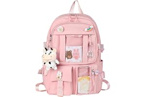HORHEAR Sac à dos Kawaii pour L'école, Sac à dos Mignon avec Accessoires Kawaii, Broche et Pendentif,Animal en Peluche
