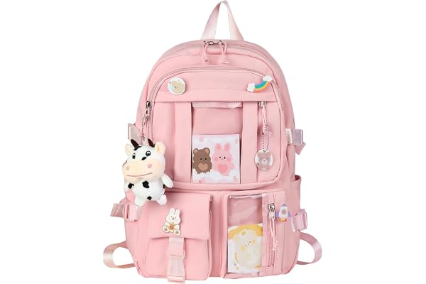 HORHEAR Sac à dos Kawaii pour L'école, Sac à dos Mignon avec Accessoires Kawaii, Broche et Pendentif,Animal en Peluche