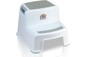 DR. WELLTHY Lama Sam & Friends - Baby Double Step Stool, Stepping Stool for Children, Perfect for Boys and Girls in Bathroom or Toddler Toilet Training, Anti-Slip Child Foot Stool (Grey)