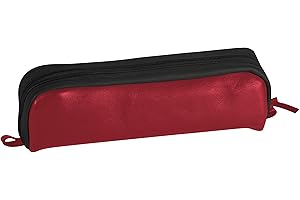 Clairefontaine 8395C -Trousse Scolaire Rectangulaire Rouge et Noir 21x4x6 cm en Véritable Cuir d'Agneau I Fourniture Scolaire I Trousse Crayons de Couleurs I Etui à Crayons I Porte-Plume