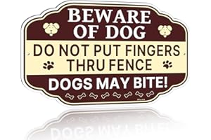 AFUVEN Beware of Dogs Sign, Do Not Put Fingers Thru Fence, Dogs May Bite 12 x 8 Beware of Dog Signs for Fence, Dog Warning Sign, Rust-Free Aluminum, Weatherproof, Easy to Install, 1 Pack