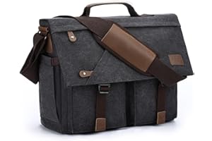 Kasgo Bandolera Hombre Grande, Bolsa Mensajero Hombre Bolso Vintage Lona Encerada Resistente al Agua Maletín para Ordenador Portátil 15.6/17 pulgadas con Correa Acolchada para el Hombro