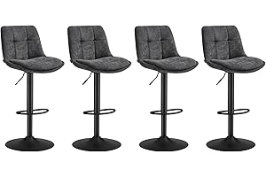 VASAGLE Tabourets de Bar, Lot de 4, Chaise de Cuisine, Siège Pivotant à Hauteur Réglable, avec Dossier et Repose-Pieds, Salle à Manger, Comptoir, Acier, Gris Ardoise LJB495G02