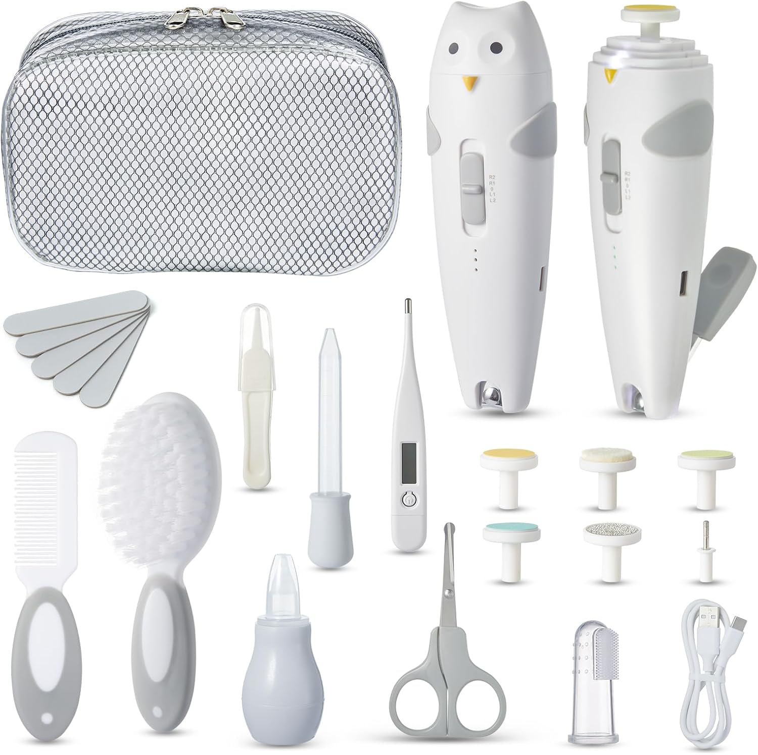 Lictin Set para Cuidado del Bebé-26 en 1 recargable cortaúñas eléctrico para bebé set, Lima de uñas para bebés con iluminación automática, Portátil Kit de Aseo para Bebés, ¡gran idea de regalo