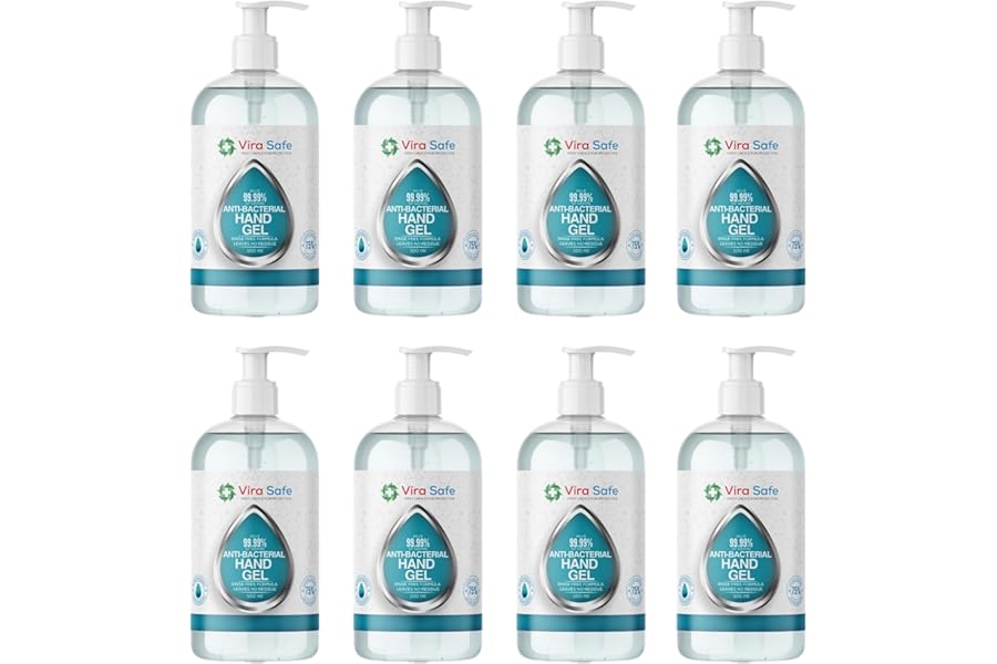 8 x 500ml Hand Sanitiser 70% Alcohol Gel Anti Bacterial Viral Eliminating Formula Gel Alcohol Anti Bacterial Formula Pack of 8