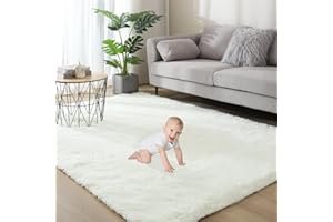 Gsogcax Rugs Living Room 4'×5.3' Super Soft Fluffy Area Rugs for Bedroom Shaggy Anti-Skid Comfortable Large Rugs Indoor Modern Home Decor Floor Carpet - White 120x160