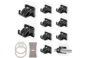JOKRESTY 10PCS Self Adhesive Curtain Rod Bracket,Nail Free Adjustable Curtain Rod Holders,Towel Rod Drapery Hook Holder Curtain Poles Brackets No Drilling,Curtain Pole Wall Brackets for Bathroom Kitchen（Black)