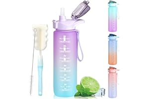 CodiCile Sports Water Bottles 1L BPA Free, Motivational Drinking Water Bottle with Straw, Gym Water Bottle with Time Marking, Portable Leak Proof Cantee Bottle 1 Liter Water Jug for Women Men