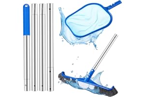 OUWEWIN Swimming Pool Cleaning Kit, 150CM Hot Tub Skimmer Net Fine Mesh Pool Brush with 47" Aluminum Pole for Home Garden Pond Spa (Pool Brush+Net)