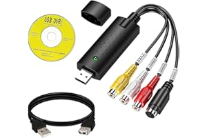 EIAIGKY Audio Video Grabber USB 2.0, scheda di acquisizione video USB, convertitore audio video supporto VHS, Hi8, DVD, VCR a digitale, convertitore audio video per PC, TV, Mac, compatibile con Windows