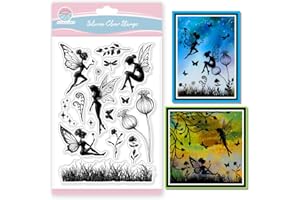 GLOBLELAND Tampons Transparents en Silicone Motif Fleurs Sauvages et Herbe Elfes de Printemps Fée Silhouette Tampons en Silicone pour Scrapbooking Fabrication de Cartes Album Photo 6.3x4.33pouce