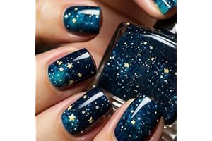 Viugex 24Pcs Cuadradas Uñas Postizas Cortas, Azul Oscuro Uñas Falsas Artificiales, Cielo Estrellado Naturales French Press on Nails de Cobertura Completa Acrílicas Adhesivas Uñas para Mujeres