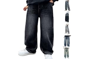 GENERIC Baggy Jeans Jungen Loose Fit Jogginghose mit Elastische Taille Lässige Jungen Weitem Straight Leg Bein Jeanshose Streetwear Freizeit Loose Jeanshose Cargo Hosen Freizeithose Jeanshosen Denimhose