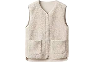 ZLQRSSWK Teddy Fleece Vest Women's Lightweight Vest Fleece Vest Autumn Winter Warm Sleeveless Vests Lightweight Casual Plain V-Neck Women's Vest with Pockets Fur Jacket Plush Vest
