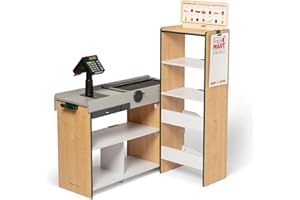 Melissa & Doug Grocery Store Playset & Toy Till Cash Register with Scanner & Conveyor | Pretend Play Store | Wooden Toy Shop | Toy Supermarket | Wooden Till Toys for Kids 3+ - FSC Certified
