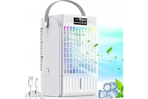 Guong Air Conditioner, 4-In-1 Portable Evaporative Air Cooler, Air Cooling Fan and Humidifier, 1500ml Large Water Tank, 7 Colors LED Light, Timer Fan Cooler for Home Office