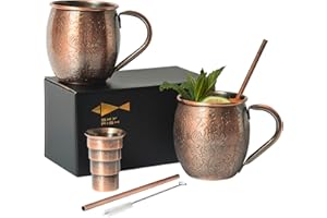 SKY FISH Bicchieri da Moscow Mule, Set di 2 Boccale per Moscow mule, Bicchieri per Cocktail in Rilievo 3D, Tazze da Vino in Acciaio Inox da 500 ml, Lavabili solo a Mano, Finitura Rame Vintage
