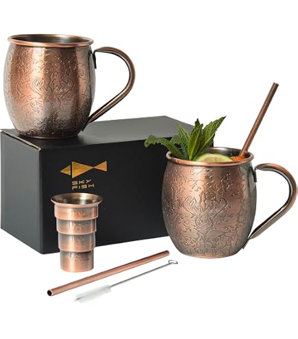 Set De 4 Tasses Moscow Mule En Cuivre Pur Avec Pailles Et Mesureur - 473ml, Finition Laquée, Pour Cocktails - 3
