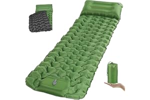 TENQUAN Camping Mat 9CM Thick Self Inflating Camping Mat with Built-in Foot Pump Pillow Ultralight Waterproof Camping Mattress Camping Bed Sleeping Mat for Travel Backpacking Trekking Hiking (Green)