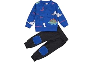 Geagodelia Vêtements Garçons Imprimé Dessin Animé Sweats à Manches Longues + Jogging Pantalons 2 Pièces Tenues Ensemble Bébé Sportsuit pour Enfant en Bas Age