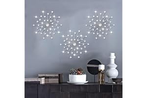 ZEXUIRU 3 Set Silver Metal Jeweled Wall Art Bling Crystal Home Décor Sun Burst Rhinestone Wall Hanging Diamond Accents