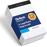 Oxford 5 x 8 Yasal Ped, 12'li Paket, Dar &Ccedil;izgili, Beyaz Kağıt, Yazı Defteri Başına 50 Yaprak, ABD'de &Uuml;retilmiştir (74019)