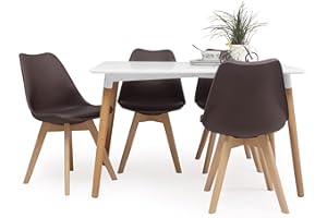 SENSACION DE HOGAR HOMELY MUEBLES DECORACION DESCANSO Homely - Conjunto de Comedor Tower Day 120 con Mesa lacada Blanca de 120x80 cm y 4 sillas Day (Chocolate)