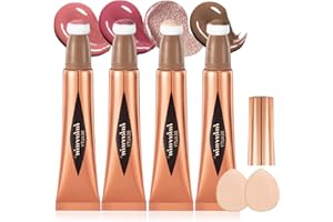 DNWFZ 4 Cream Contour Stick Highlighter Flüssige Kontur Beauty Wand Wand Blush Stick Liquid Contouring Stick Longwear Makeup Blush mit Kissen Applicator Befestigt Cream Bronzer(Contour+Blush+Highlighter)