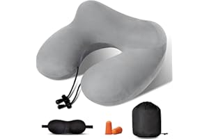 Kulamo Cuscino da Viaggio Gonfiabile, Comfort Cuscino Collo, Cuscino Cervicale da Viaggio Portatile con Fibbia Regolabile, Inclusa Maschera per Dormir, Tappi auricolari, Borsa per Trasporto