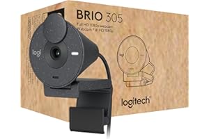 Logitech Brio 305 Full HD 1080P Webcam con tapa de privacidad, micrófonos mono con reducción ruido, USB-C, autocorrección de luz, funciona con Zoom, Microsoft Teams, Google Meet, Grafito