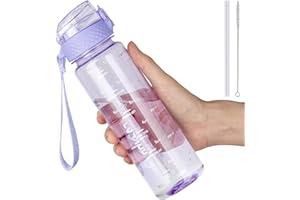 GOPPUS 500ml/17oz Kids Water Bottles with Straw Tritan Childrens Bottle with Flip Top Lid BPA Free Measured Drinks Bottles with Strap for School Girls Boys Sports Reusable Time Markings Leakproof