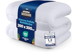 ‎UTOPIA BEDDING Utopia Bedding Bettdecke 200 x 200 cm, Ganzjahresdecke 370 GSM Füllung, atmungsaktive Schlafdecke, Steppdecke, Super Weiche Kuschelige (Weiß)
