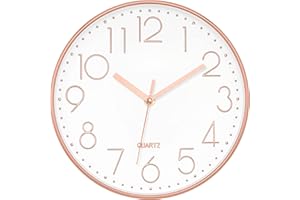 Foxtop Silent Non-Ticking Round Modern Quartz Decorative Battery Operated Wall Clock for Living Room Bedroom Kids Room Office School (Rose Gold, 10 inch)