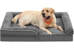 Feandrea Ortopedyczne legowisko dla psa dla dużych psów, wodoodporna sofa psa ze zdejmowanym pluszowym pokryciem, 122 x 89 x 18 cm, łupkowoszary PGW254G02
