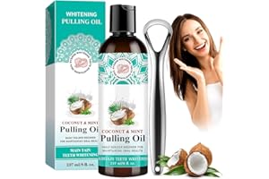 HONGECB Olej kokosowy do zębów, naturalny olej z kokosem i miętą pieprzową, bielsze zęby i świeży oddech, w zestawie skrobak do języka (237 ml)