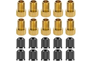 CATOR Adattatore Valvola Presta, Adattatore per valvola Presta in ottone (confezione da 10 + 10 tappi), Converti Presta in Schrader per biciclette, e-bike e e-scooter, pompa per Bicicletta