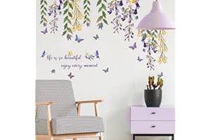 Arquiel Pegatinas De Pared Flores Moradas Vid Letras Mariposas Pegatinas Vinilo Dormitorio BañO Cocina Muebles