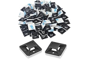 WANGENPING 100 sztuk samoprzylepnych cokołów do opasek kablowych, mocowanie kabli, samoprzylepne, uchwyt na opaski zaciskowe, cokół mocujący, do zarządzania kablami w domu (czarne)