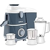 Havells Vitonica 500W Juicer Mixer Grinder 3 Stainless Steel Jars | Large Pulp Container | Foldable Juicing Spout| 2 Years Door Step Warranty by Havells (White & Light Blue)