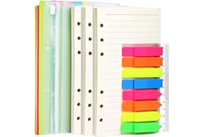 A6 Nachfüllpapier, LEOBRO 6 Löcher A6 Papier Linie 135 Blätter, Register, 320 Stück Haftstreifen, 2 PCS Binder Taschen, A6 Nachfüllbare Refill Paper für Personal Organizer, Loseblatt Notizbuch