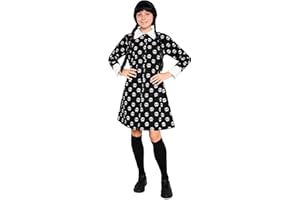 Wednesday Dress for Girls & Teens 7-16 Years, Halloween Dress with Long Sleeves & Peter Pan Collar, Halloween Costume Girls