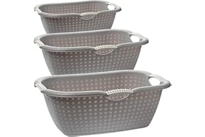 Sustania Lot de 3 paniers à linge grands et stables avec poignées, gris, idéal pour une manipulation et un transport faciles du linge