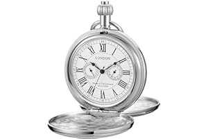 Tiong Double Cover Men's Mechanical Pocket Watch - Roman Moonlight Design Dial Chain