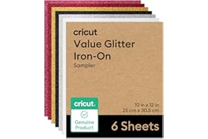 Cricut Glitter HTV Heat Transfer Vinyl | 25.4 cm × 30.5 cm | 6 Pack | Iron-On HTV Vinyl for Fabric, Ideal for Custom T-Shirts & DIY Projects