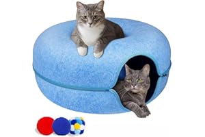 Cherie Bear Donut Design Cat Tunnel Bed for Indoor Cats with 3 Balls, Felt Cat Tunnel Cave Bed with Zipper Design, Interactive Cat Toy for Fun and Comfort, Cozy Hiding Tent for Large Cats and Kittens